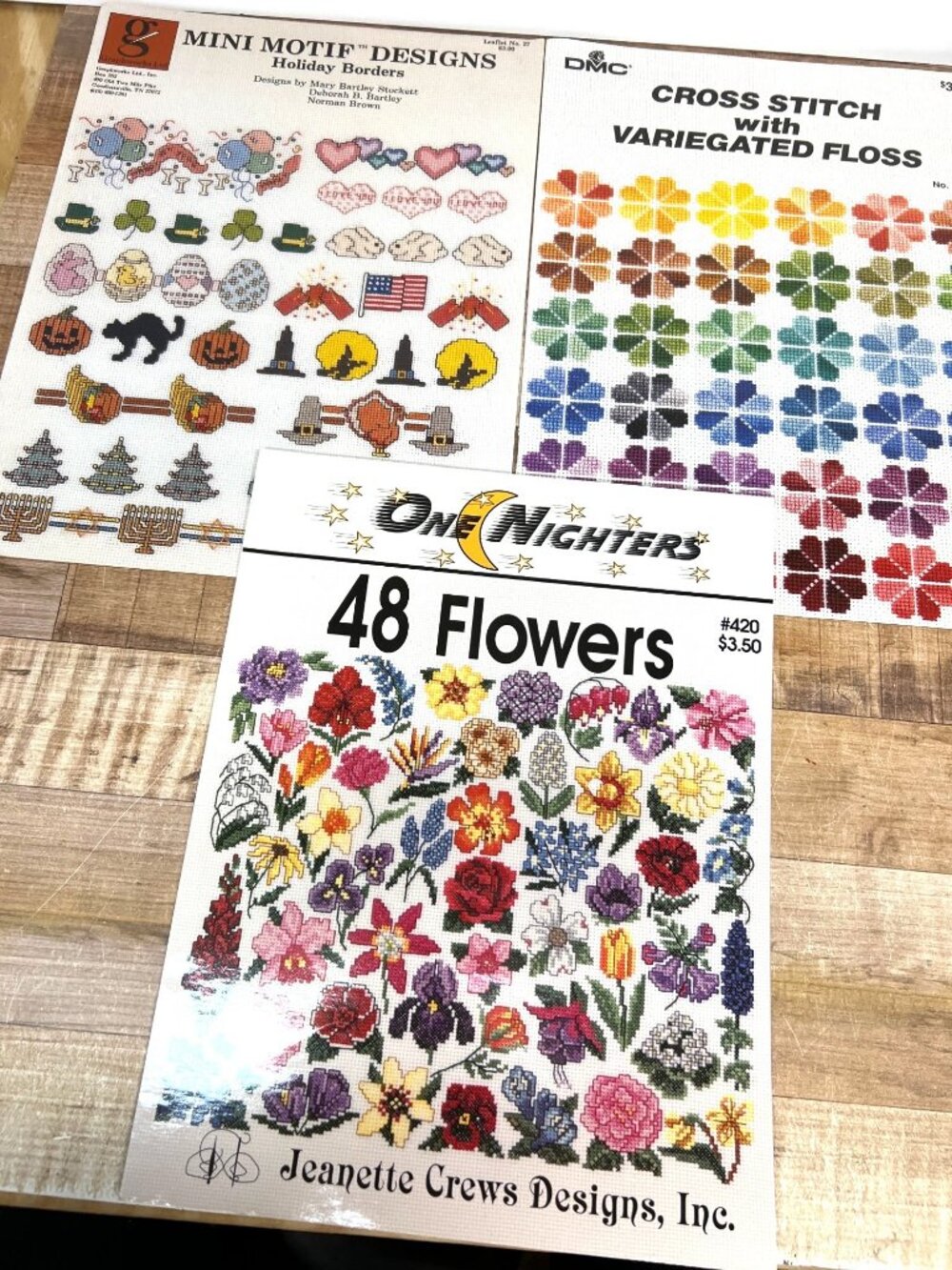 Lot Of 3 Mini Motif Designs Holiday Borders 48 Flowers Cross Stitch Patterns